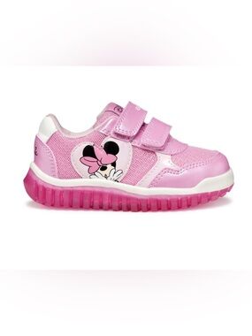 GEOX Kids Pink Minnie Mouse Light-Up Sneakers with Hook-and-Loop Straps